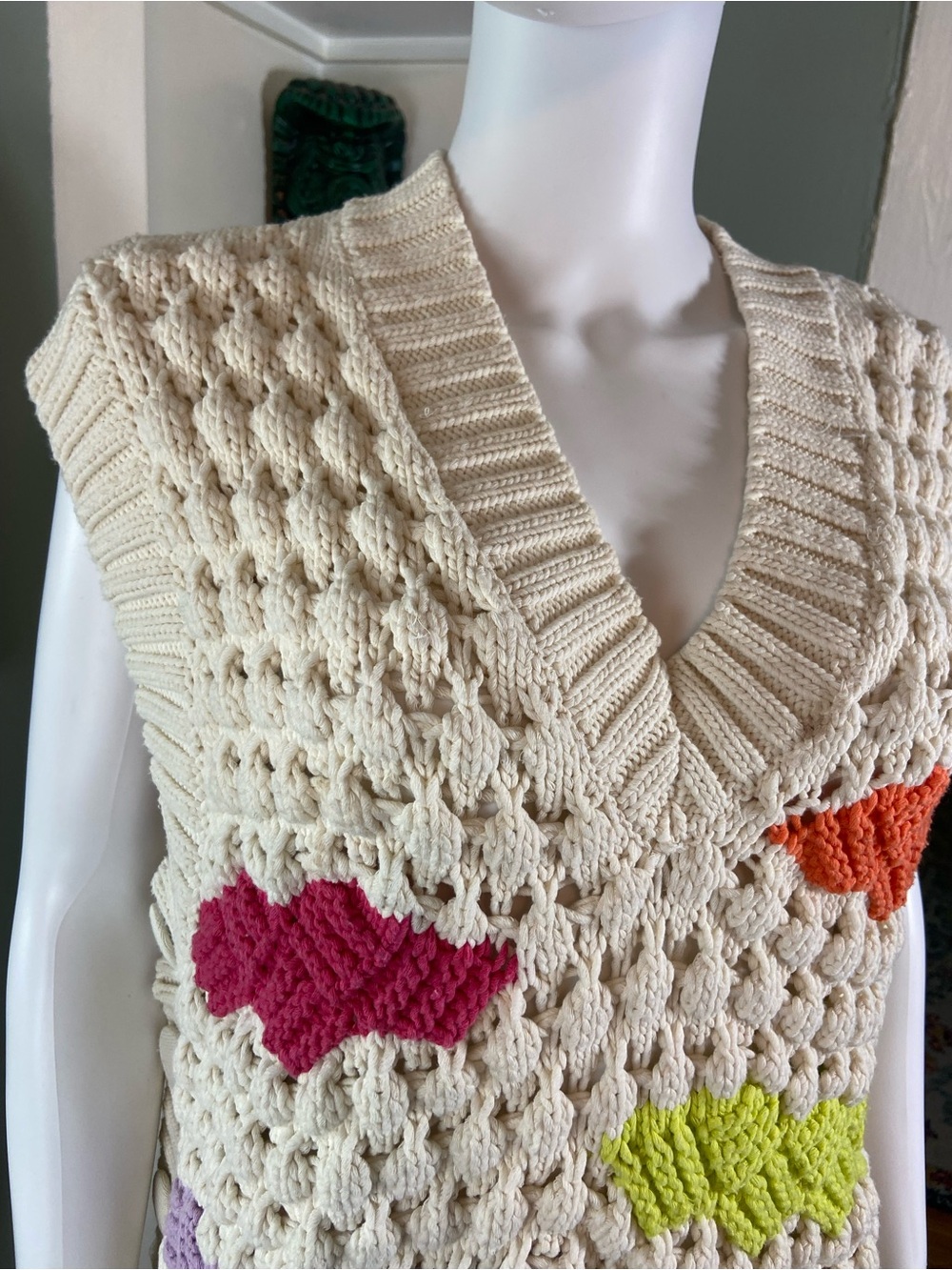 Zara Chunky Knit Colorblock Sweater Vest Medium M Sleeveless Top Oversized - Picture 7 of 12
